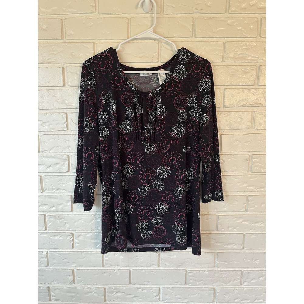 Liz & Co Women's Size XL Pink White Black 90's Style Blouse